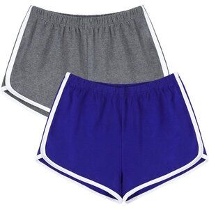 Fashionable Women's Elastic Cotton Shorts, Pack of 2 in Royal Blue & Dark Grey